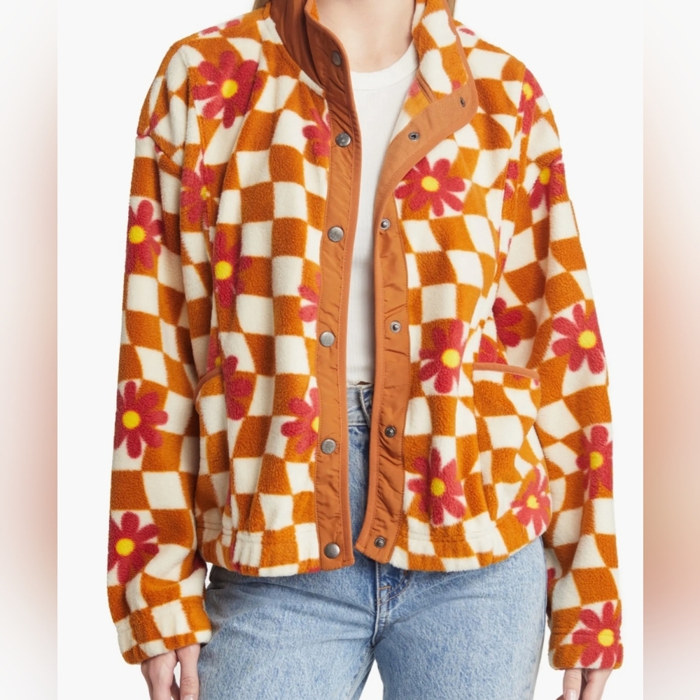 THREAD & SUPPLY- Nordstrom - Rust Checkered Fleece Jacket with Flowers